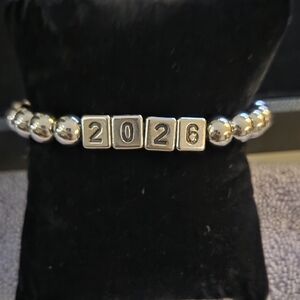 Silver Beaded Bracelet with 2026 Charm